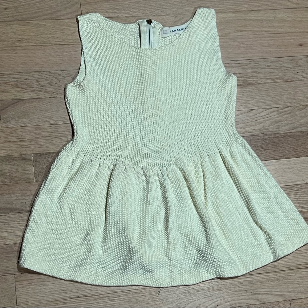 Zara Knit Cream Ivory Peplum Tank Top Back Gold Zipper Heavy Textured Knit M